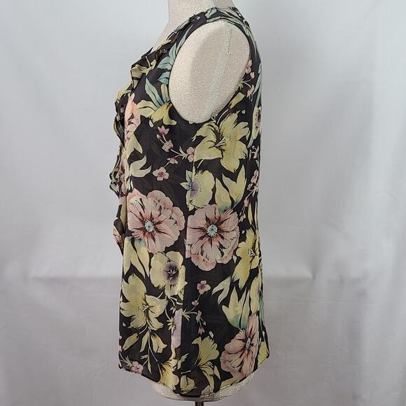 Cabi black multi floral print sleeveless ruffle neck top #3265 Small - Picture 4 of 7
